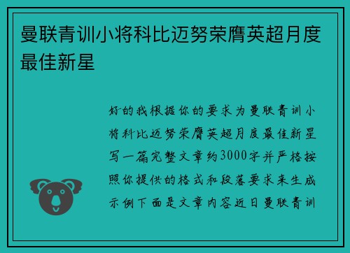 曼联青训小将科比迈努荣膺英超月度最佳新星
